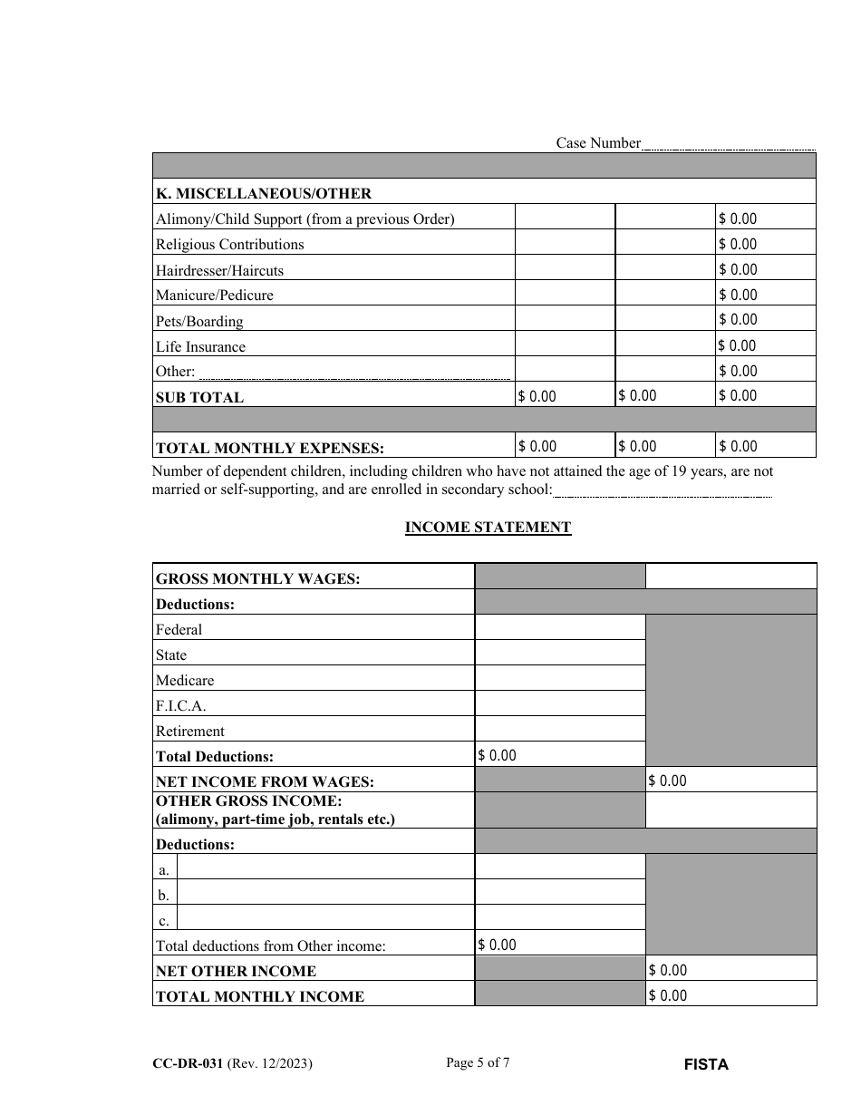 Form CC-DR-031 Financial Statement (General) - Maryland, Page 5