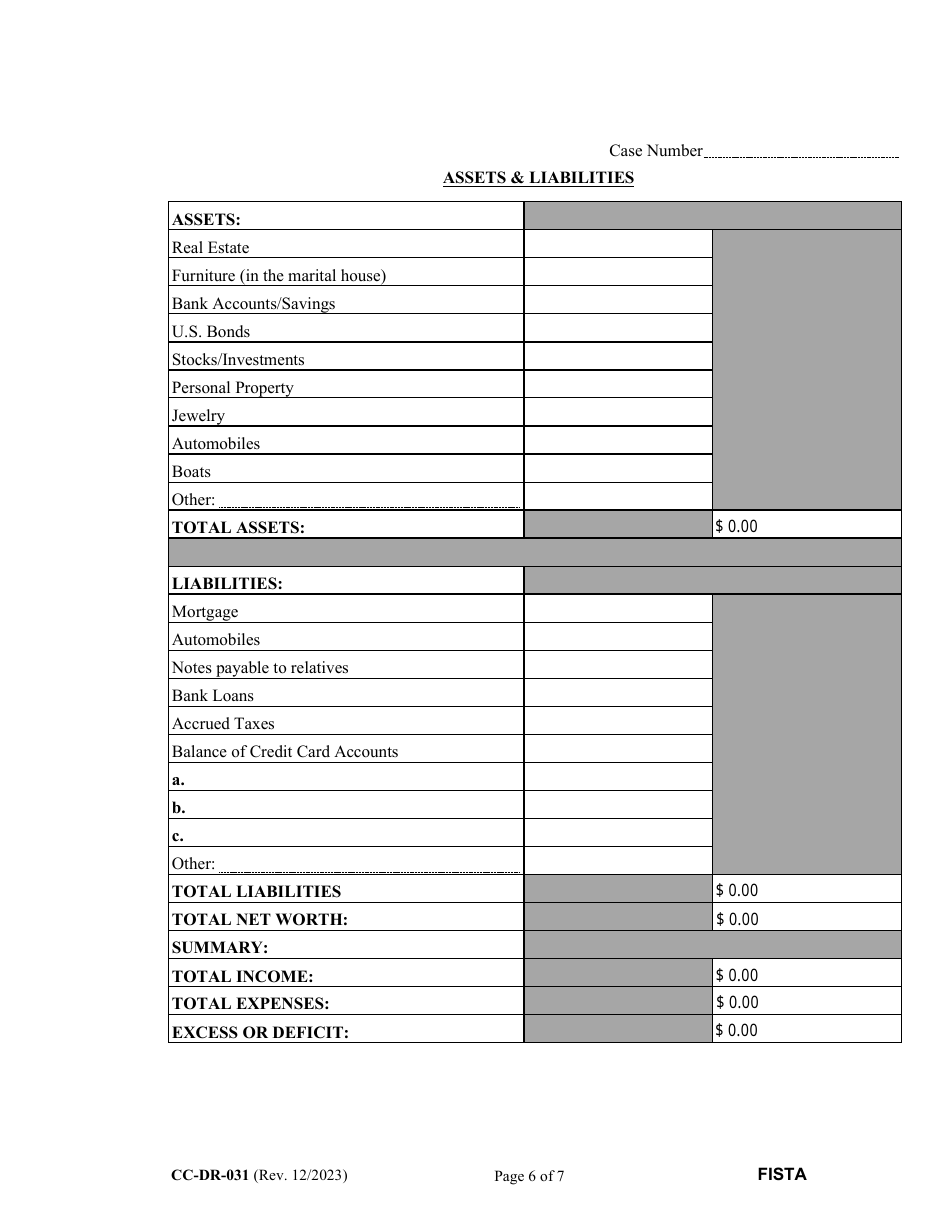 Form CC-DR-031 Financial Statement (General) - Maryland, Page 6