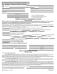 Document preview: Form DC-CV-065 Request for Writ of Garnishment of Wages - Maryland