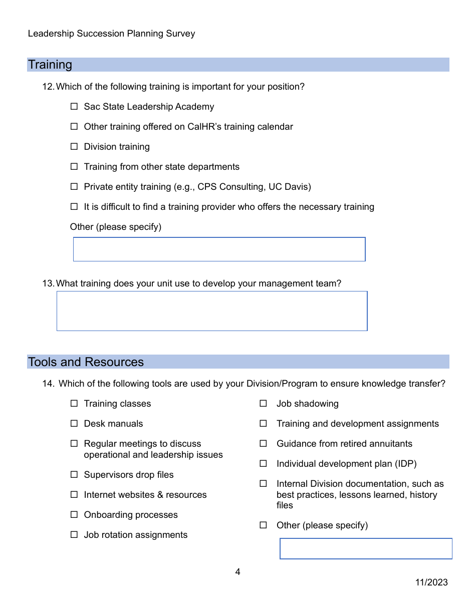 Leadership Succession Planning Survey - California, Page 4