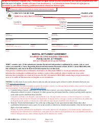Form CC-DR-116BLS Marital Settlement Agreement - Maryland (English/Spanish)