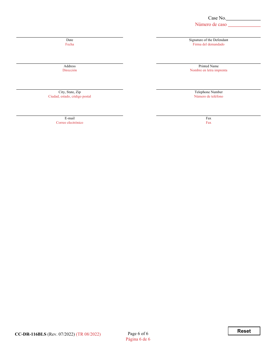 Form CC-DR-116BLS Marital Settlement Agreement - Maryland (English / Spanish), Page 6