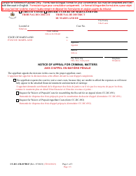 Document preview: Form CC-DC-CR-017BLF Notice of Appeal for Criminal Matters - Maryland (English/French)