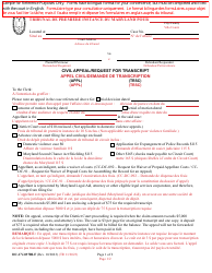 Document preview: Form DC-CV-037BLF Civil Appeal/Request for Transcript - Maryland (English/French)
