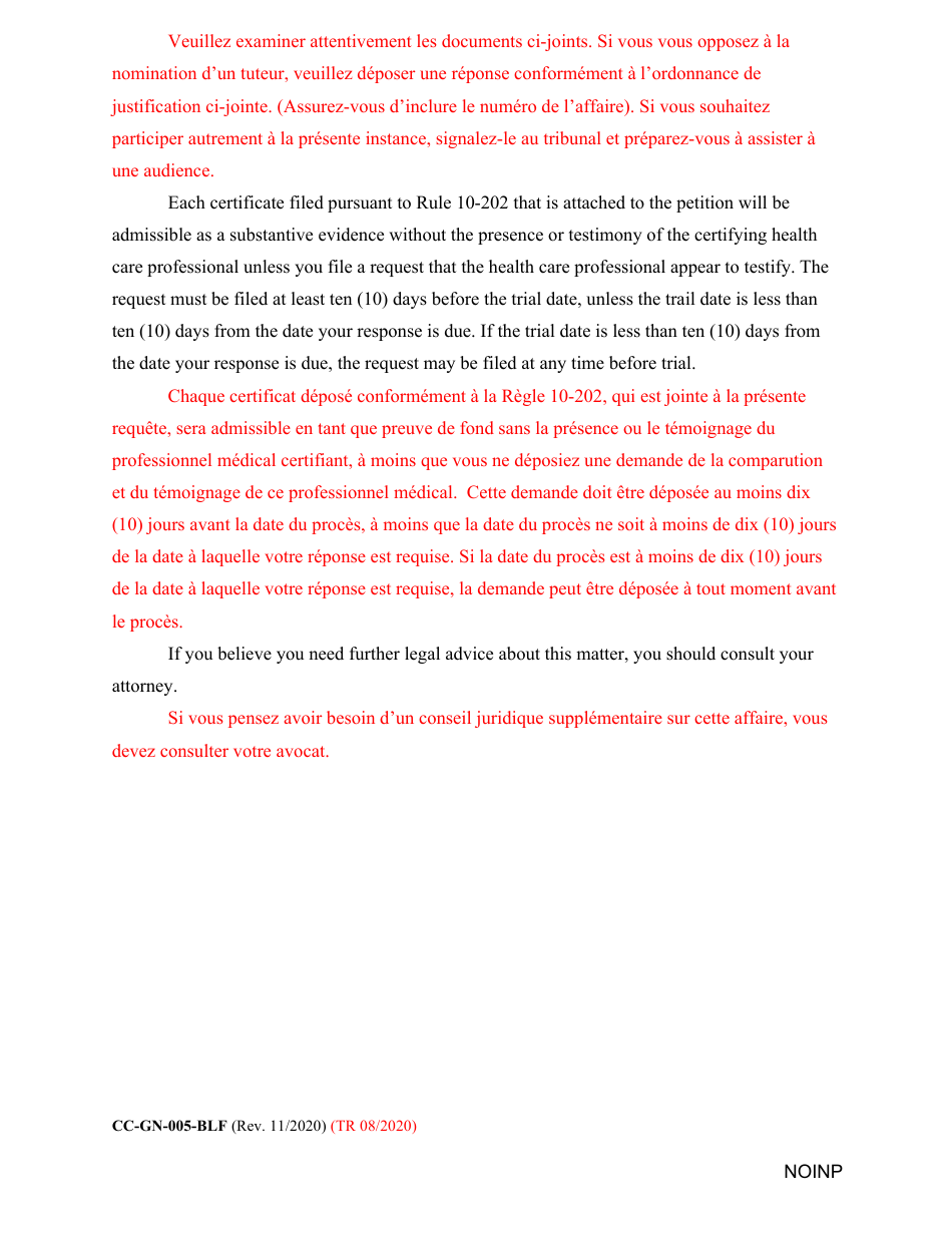 Form CC-GN-005-BLF Notice to Interested Persons - Maryland (English / French), Page 2