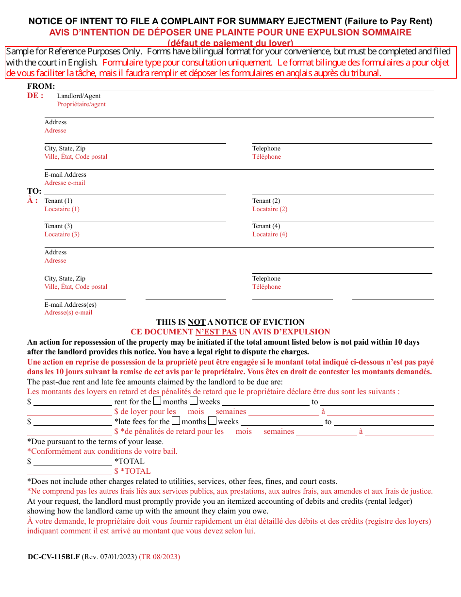 Application For Ejectment Form Form DC-CV-115BLF - Fill Out, Sign Online and Download Printable PDF ...