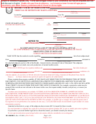 Form DC-004SBLS Notice of Intent to Subpoena Medical Records - Maryland (English/Spanish)