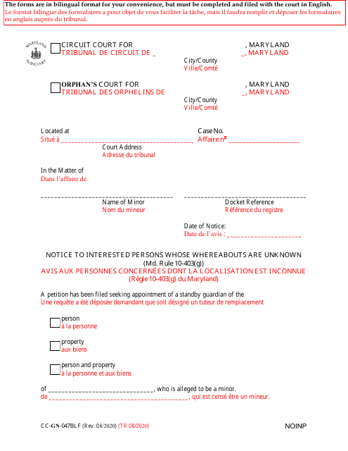 Form CC-GN-047BLF  Printable Pdf