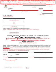 Form CC-DR-124BLF Minor&#039;s Consent/Objection to Judicial Declaration of Gender Identity With/Without a Name Change (Md. Rule 15-902(C)(3)(A)) - Maryland (English/French)
