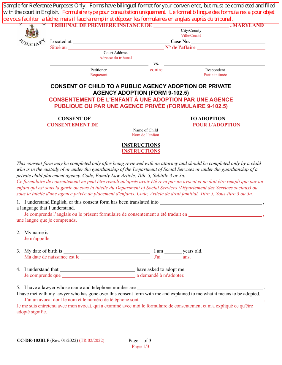 Form 9-102.5 (CC-DR-103BLF) - Fill Out, Sign Online and Download ...