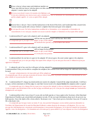 Form 9-102.6 (CC-DR-104BLF) Consent of Child to an Independent Adoption - Maryland (English/French), Page 4