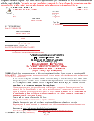 Form CC-DR-063BLF Parent&#039;s/Guardian&#039;s/Custodian&#039;s Consent/Objection to Change of Name of a Minor (Md. Rule 15-901(C) &amp; (E)) - Maryland (English/French)