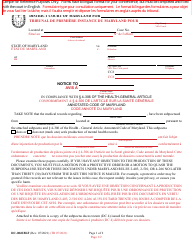Document preview: Form DC-004SBLF Notice of Intent to Subpoena Medical Records - Maryland (English/French)