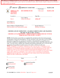 Form CC-GN-031BLF Certificate of Completion - Guardian Orientation and Training - Maryland (English/French)