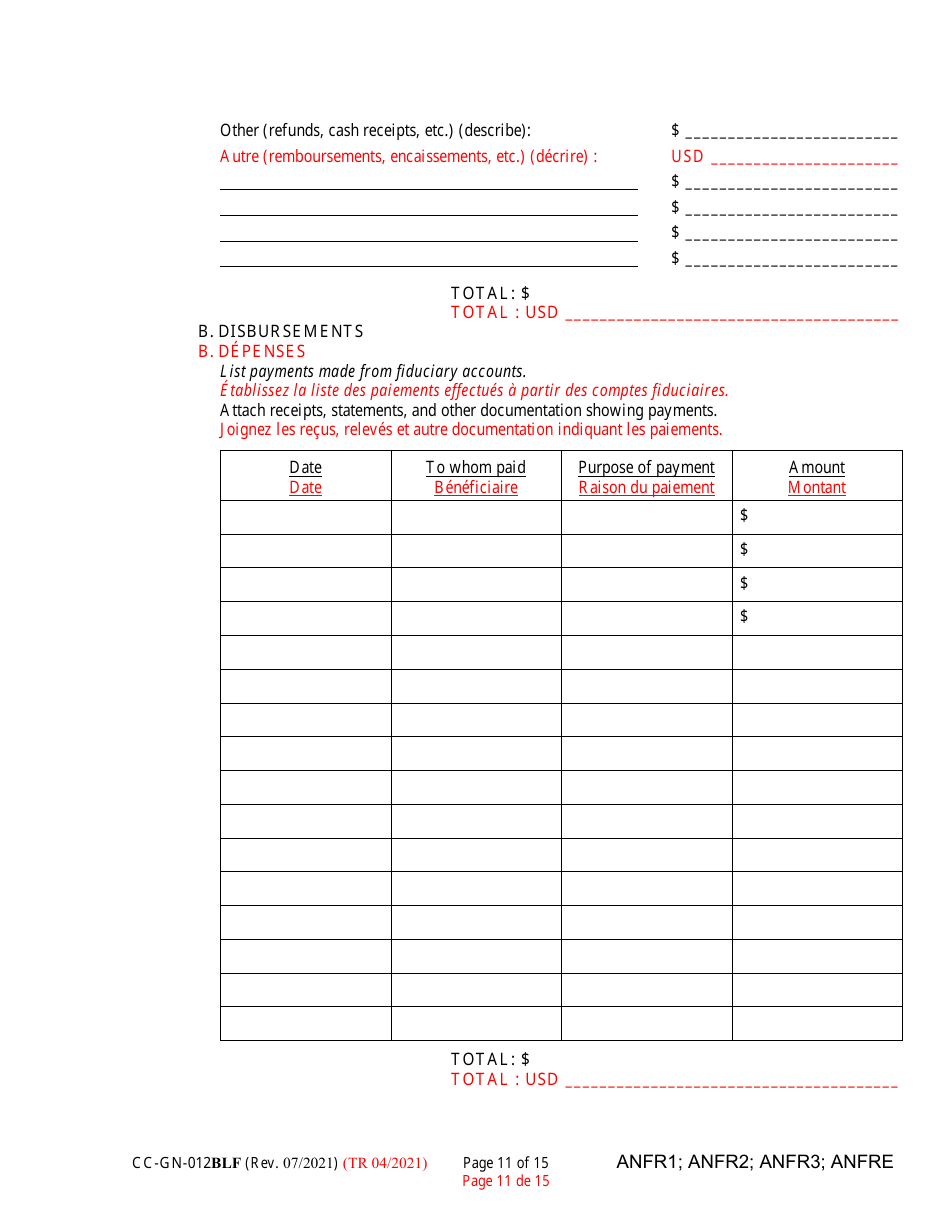 Form CC-GN-012BLF Fiduciarys Account (Md. Rule 10-708(A)) - Maryland (English / French), Page 11
