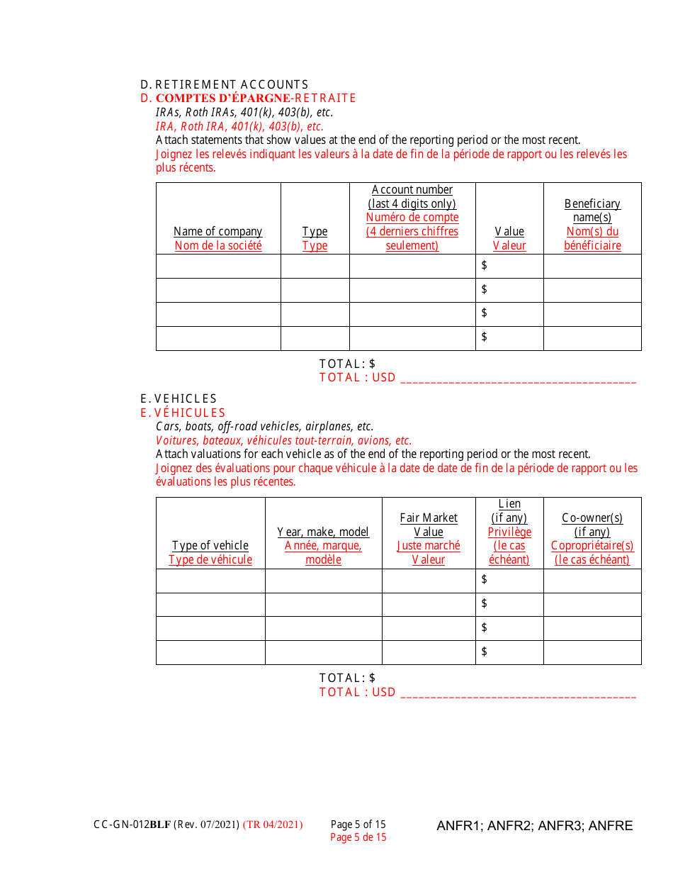 Form CC-GN-012BLF Fiduciarys Account (Md. Rule 10-708(A)) - Maryland (English / French), Page 5