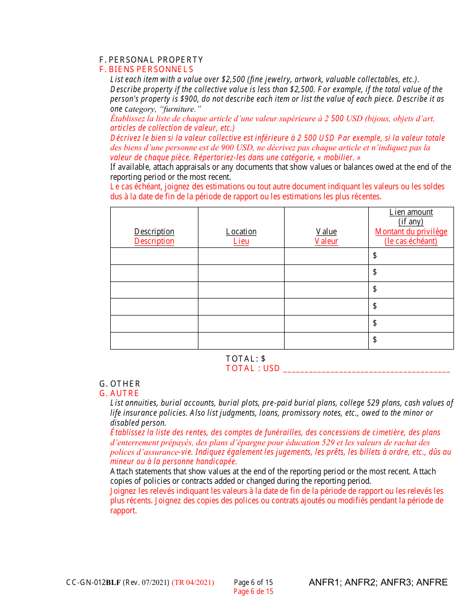 Form CC-GN-012BLF Fiduciarys Account (Md. Rule 10-708(A)) - Maryland (English / French), Page 6