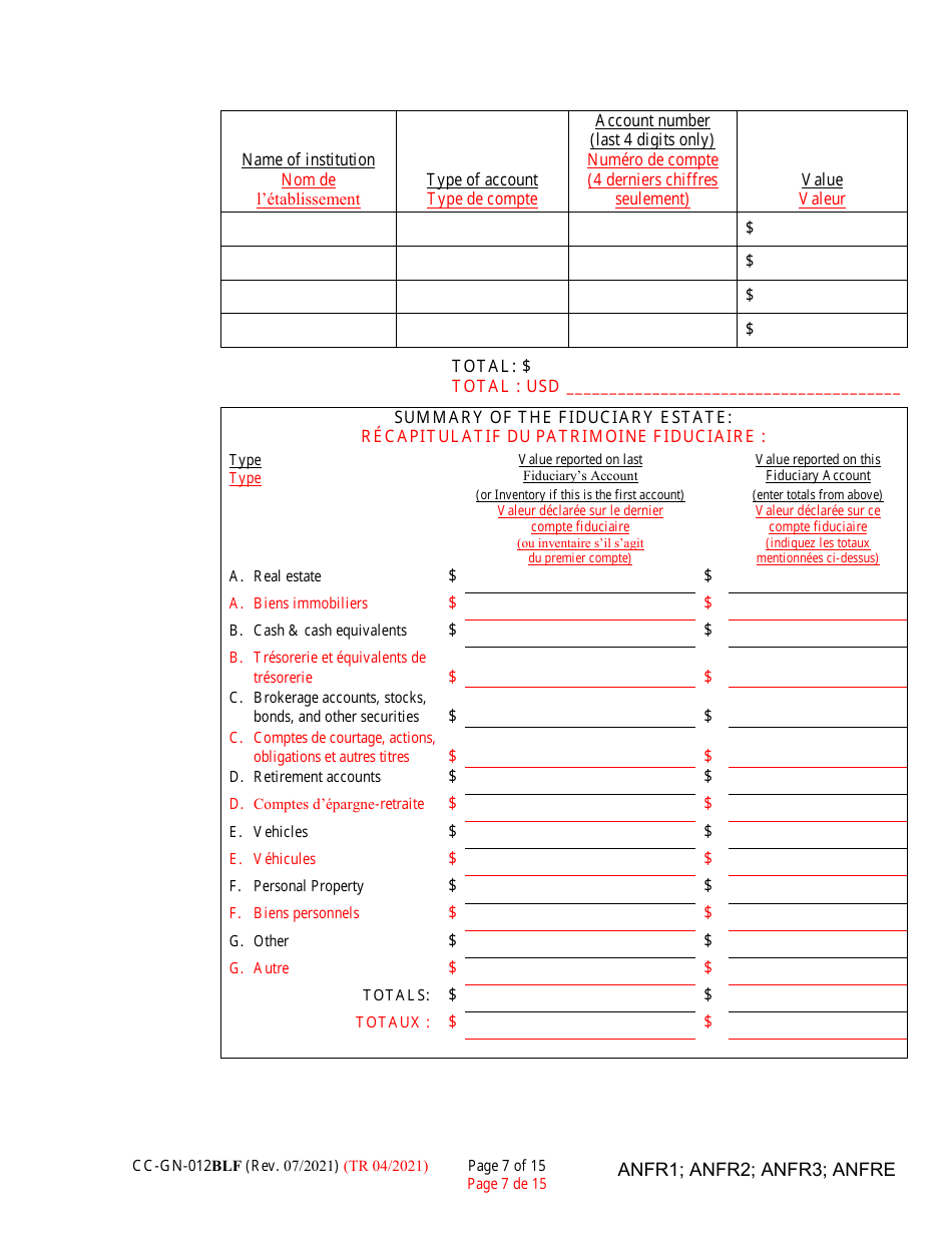 Form CC-GN-012BLF Fiduciarys Account (Md. Rule 10-708(A)) - Maryland (English / French), Page 7