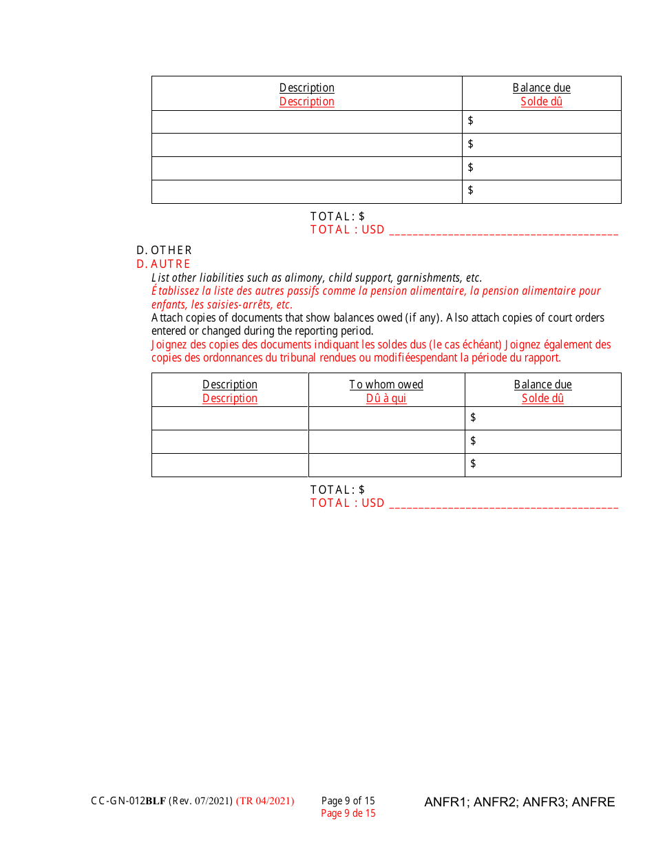 Form CC-GN-012BLF Fiduciarys Account (Md. Rule 10-708(A)) - Maryland (English / French), Page 9