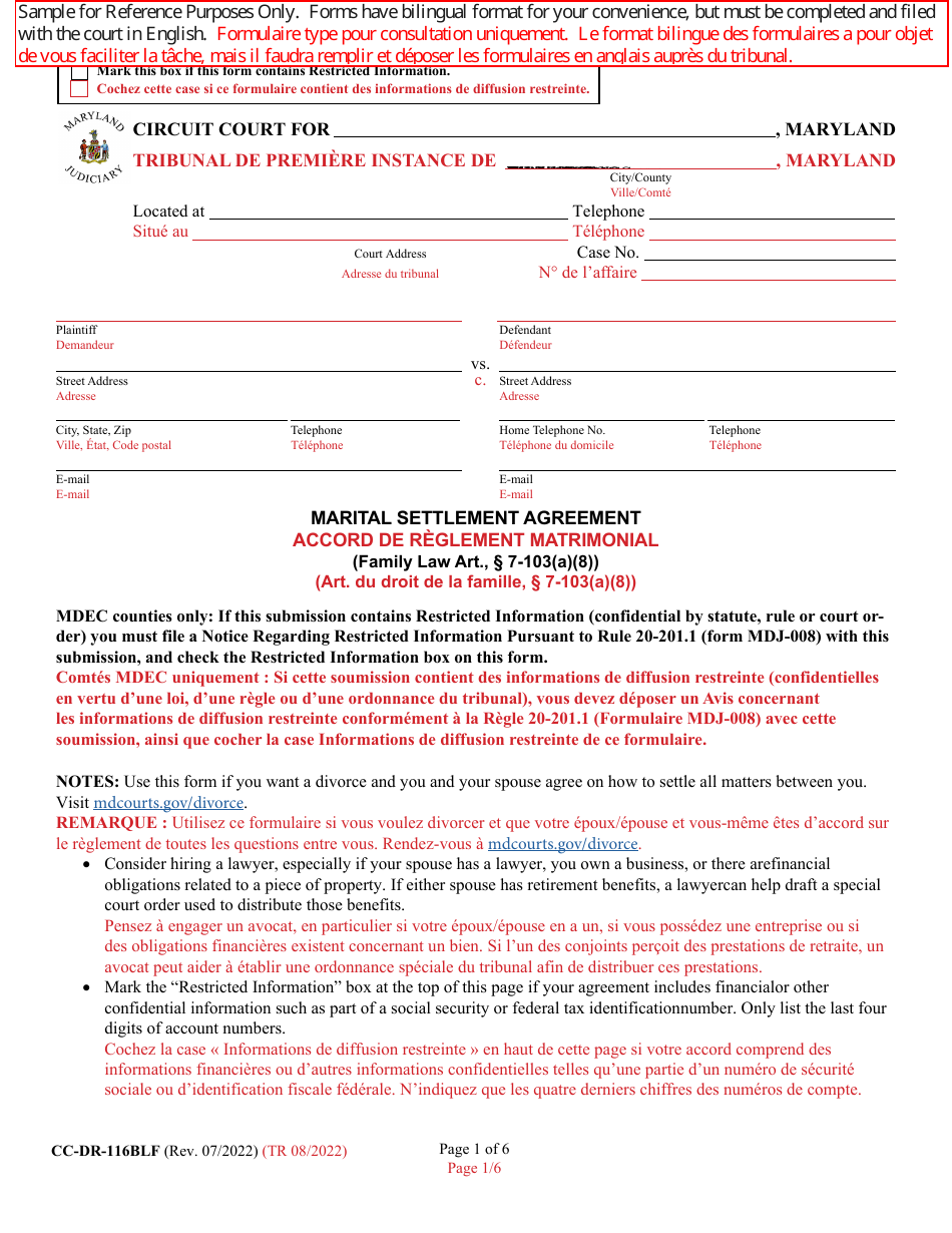 Form CC-DR-116BLF - Fill Out, Sign Online And Download Fillable PDF ...