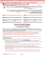 Form CC-DR-116BLF Marital Settlement Agreement - Maryland (English/French)