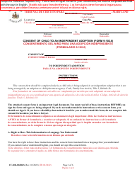 Document preview: Form CC-DR-104BLS Consent of Child to an Independent Adoption - Maryland (English/Spanish)