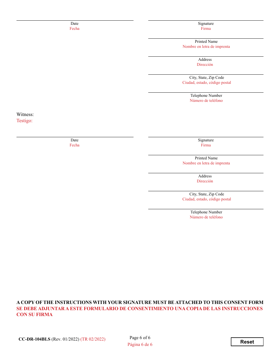 Form CC-DR-104BLS Consent of Child to an Independent Adoption - Maryland (English / Spanish), Page 6
