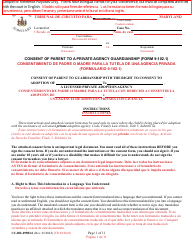 Document preview: Form CC-DR-099BLS Consent of Parent to a Private Agency Guardianship - Maryland (English/Spanish)