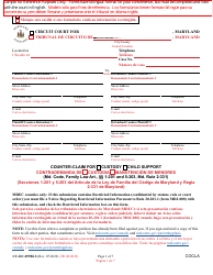 Form CC-DC-095BLS Counter-Claim for Custody/Child Support - Maryland (English/Spanish)
