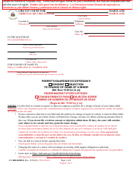 Form CC-DR-063BLS Parent&#039;s/Guardian&#039;s/Custodian&#039;s Consent/Objection to Change of Name of a Minor (Md. Rule 15-901(C) &amp; (E)) - Maryland (English/Spanish)