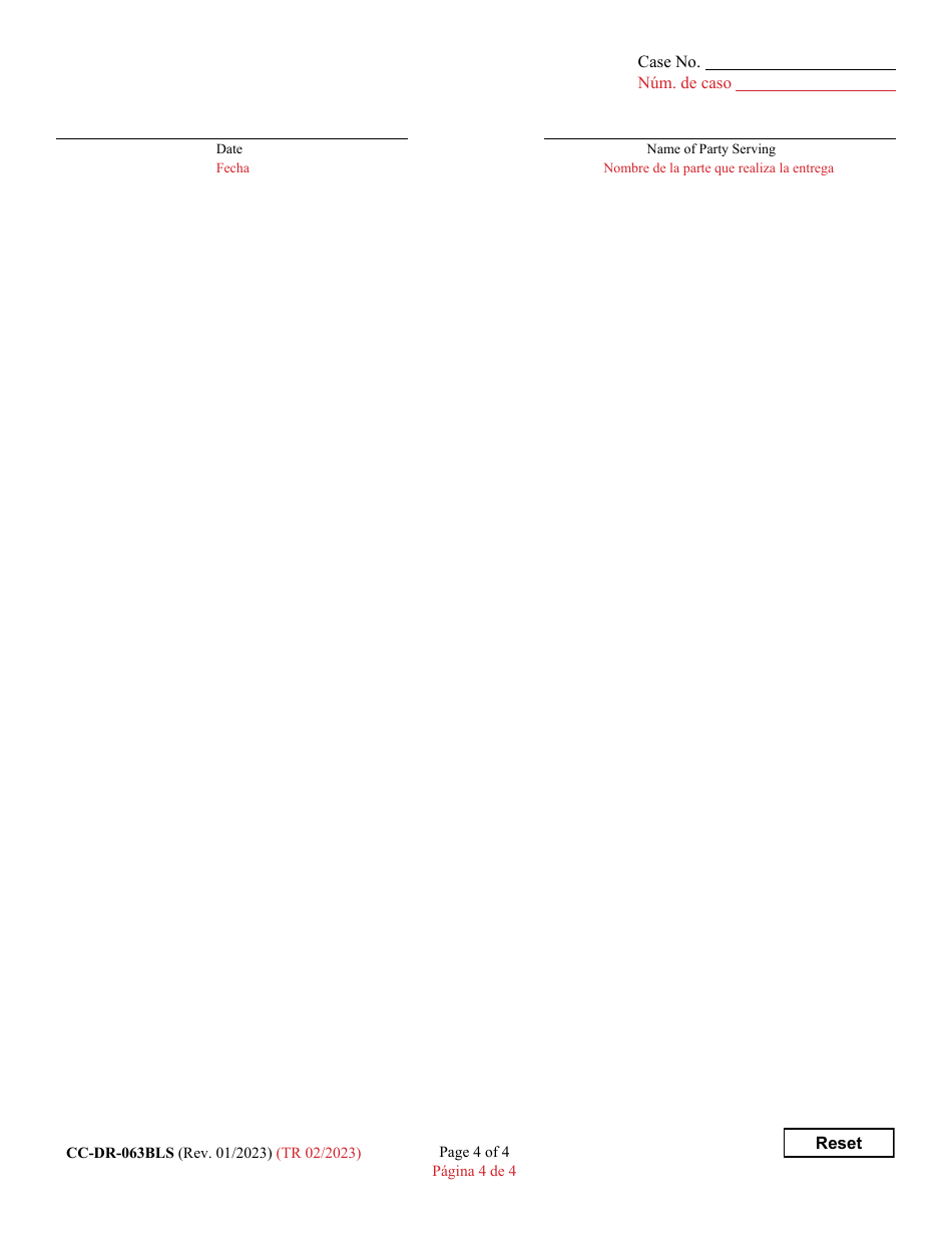 Form CC-DR-063BLS Parents / Guardians / Custodians Consent / Objection to Change of Name of a Minor (Md. Rule 15-901(C)  (E)) - Maryland (English / Spanish), Page 4