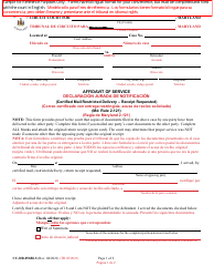 Document preview: Form CC-DR-056BLS Affidavit of Service (Certified Mail Restricted Delivery - Receipt Requested) - Maryland (English/Spanish)