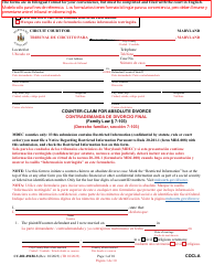 Document preview: Form CC-DR-094BLS Counter-Claim for Absolute Divorce - Maryland (English/Spanish)