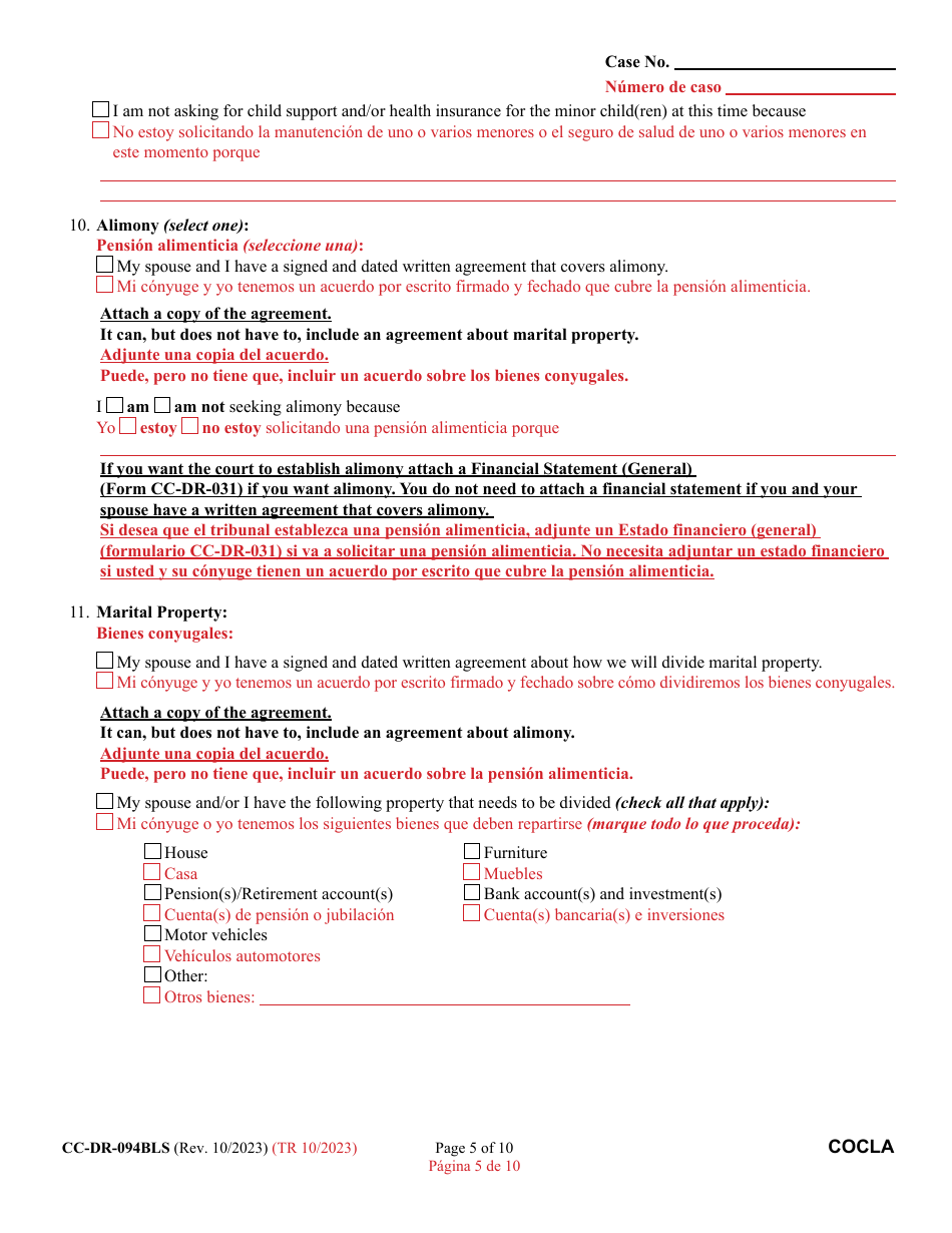 Form CC-DR-094BLS Counter-Claim for Absolute Divorce - Maryland (English / Spanish), Page 5