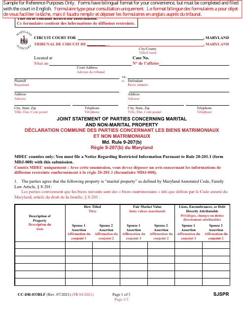 Form CC-DR-033BLF  Printable Pdf