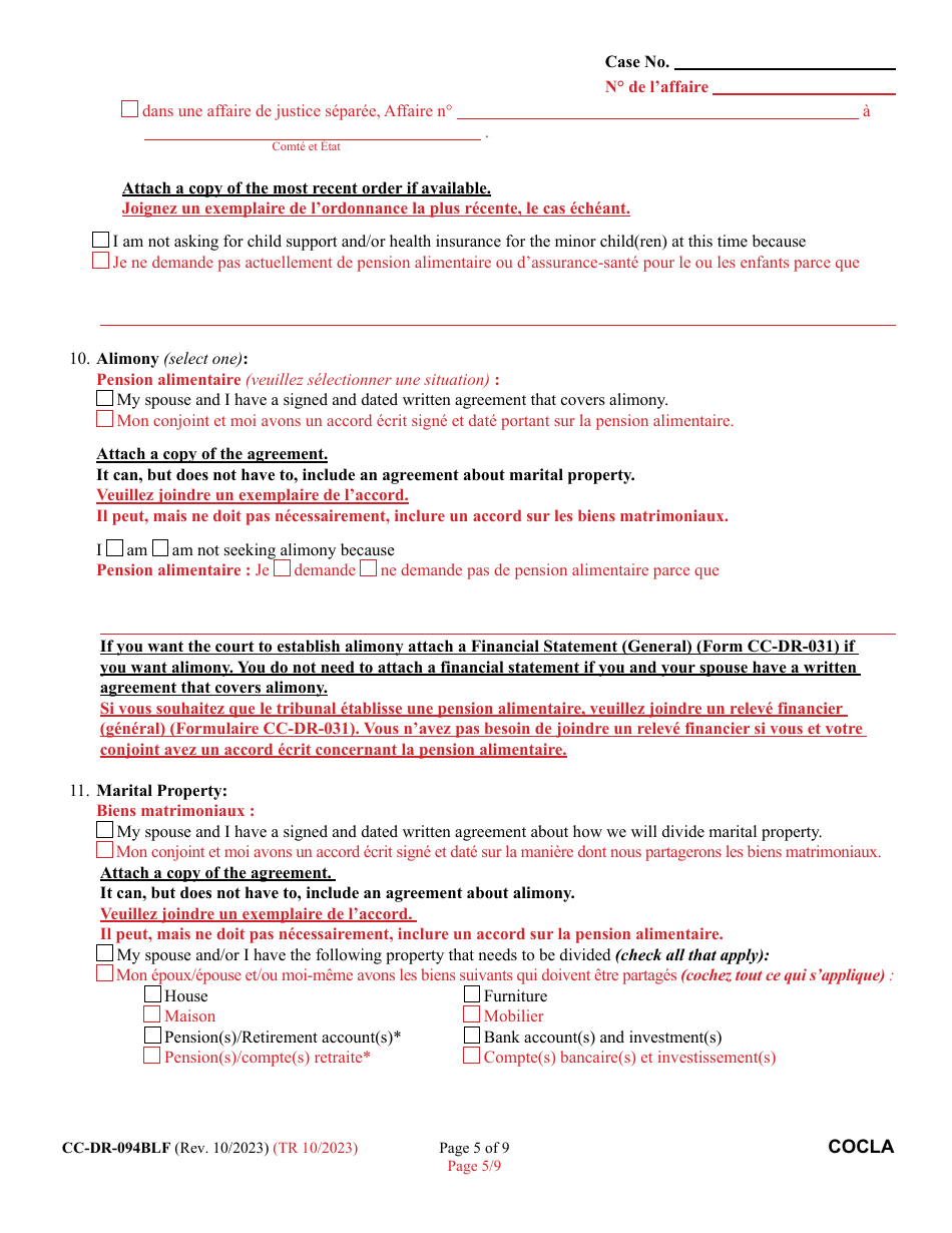 Form CC-DR-094BLF Counter-Claim for Absolute Divorcee - Maryland (English / French), Page 5