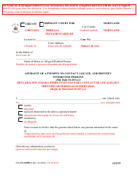 Form CC-GN-010BLS Affidavit of Attempts to Contact, Locate, and Identify Interested Persons (Md. Rule 10-203 (C)) - Maryland (English/Spanish)