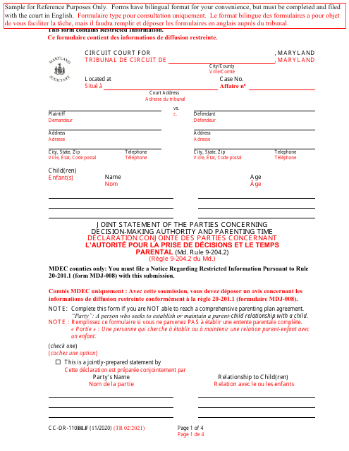 Form CC-DR-110BLF  Printable Pdf