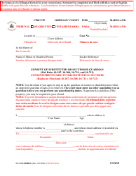 Document preview: Form CC-GN-030BLS Consent of Substituted or Successor Guardian - Maryland (English/Spanish)