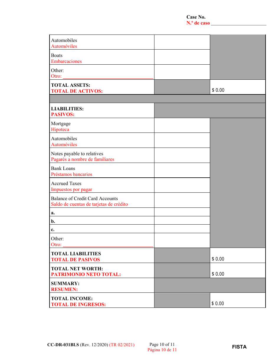 Form CC-DR-031BLS Financial Statement (General) - Maryland (English / Spanish), Page 10