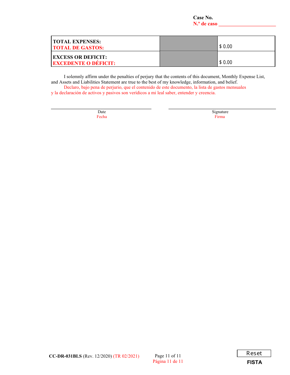 Form CC-DR-031BLS Financial Statement (General) - Maryland (English / Spanish), Page 11