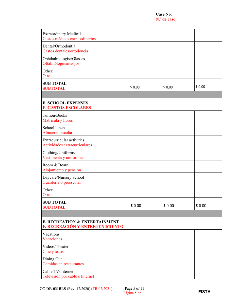 Form CC-DR-031BLS Financial Statement (General) - Maryland (English / Spanish), Page 5