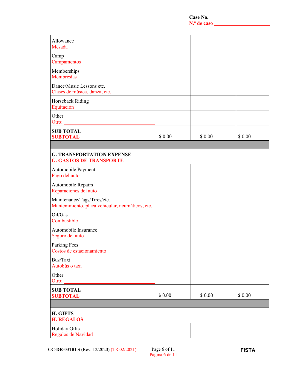 Form CC-DR-031BLS Financial Statement (General) - Maryland (English / Spanish), Page 6