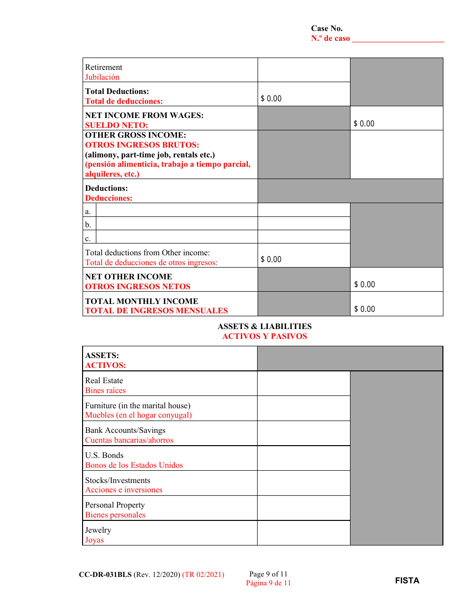 Form CC-DR-031BLS Financial Statement (General) - Maryland (English / Spanish), Page 9