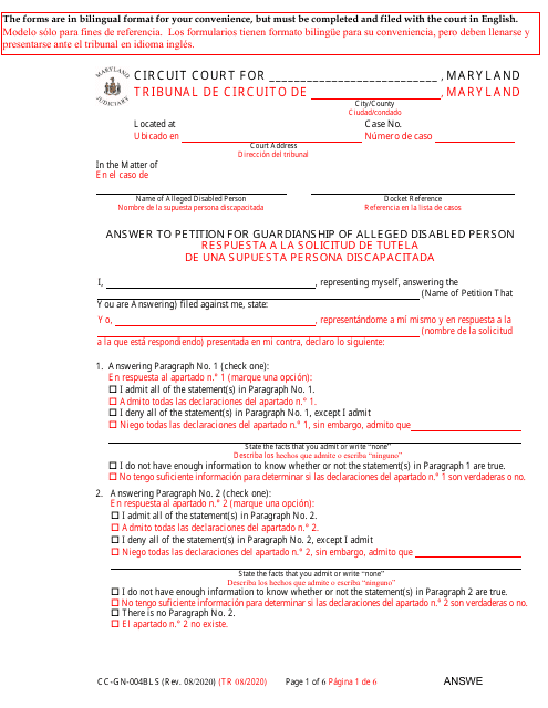 Form CC-GN-004BLS  Printable Pdf