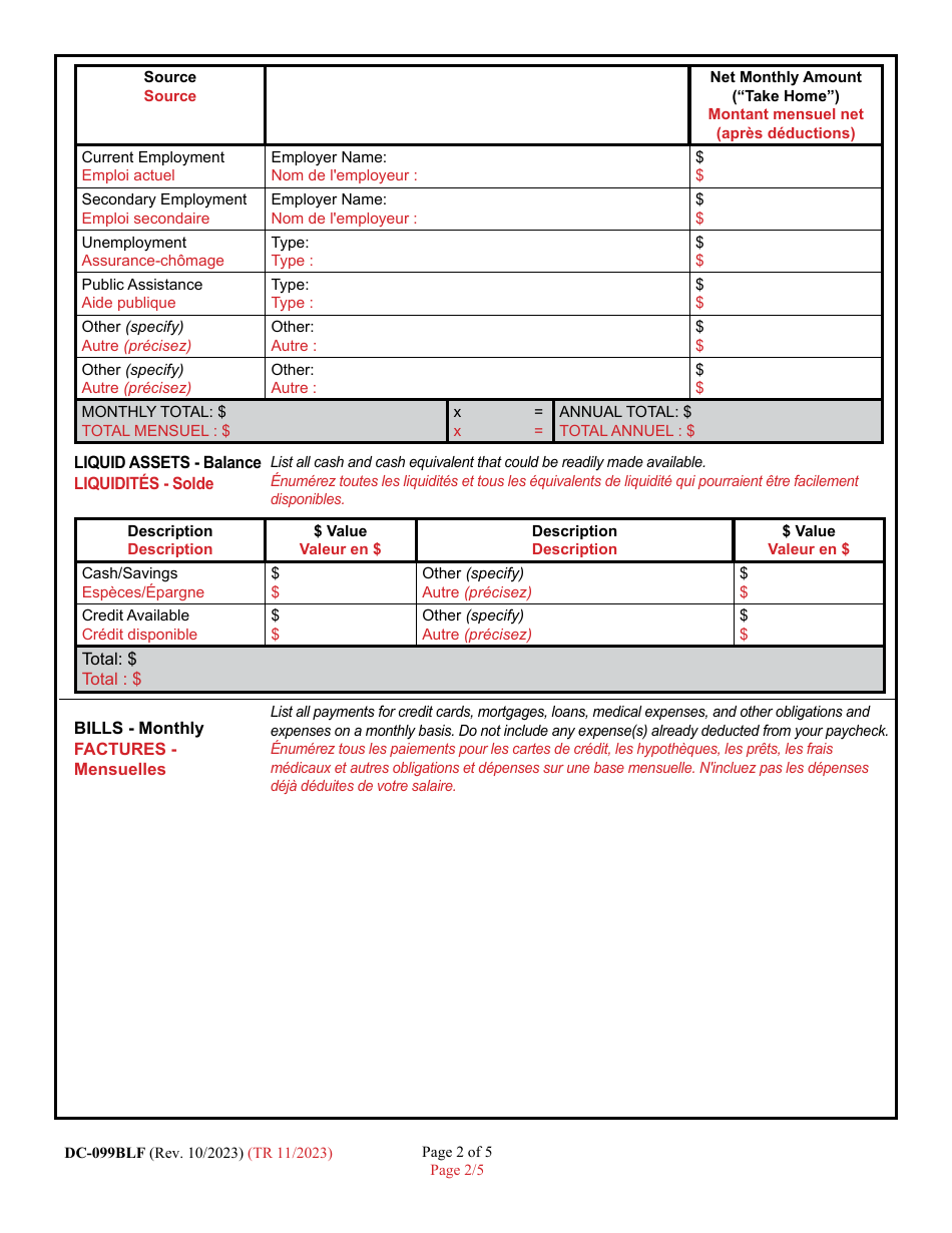 Form DC-099BLF Application for Eligibility - Representation by the Public Defender and / or Private Home Detention Program - Maryland (English / French), Page 2