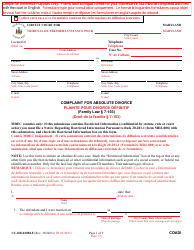 Document preview: Form CC-DR-020BLF Complaint for Absolute Divorce - Maryland (English/French)
