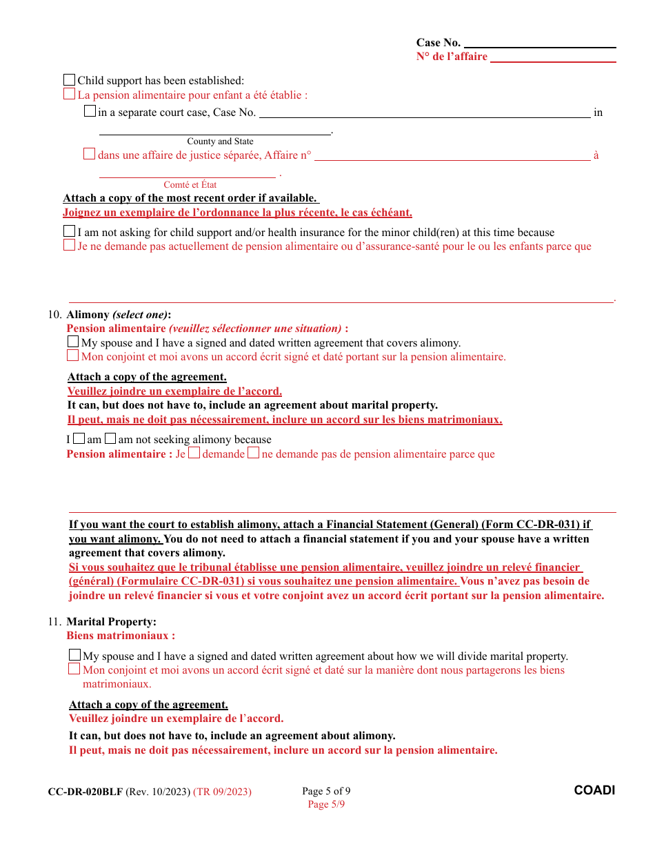 Form CC-DR-020BLF Complaint for Absolute Divorce - Maryland (English / French), Page 5