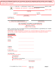 Document preview: Form CC-GN-049BLF Pre-hearing Statement (Guardianship) - Maryland (English/French)