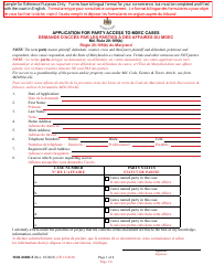 Document preview: Form MDJ-004BLF Application for Party Access to Mdec Cases - Maryland (English/French)